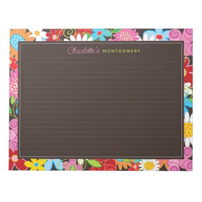 Colourful Whimsical Spring Flowers Garden Notepad (Front)