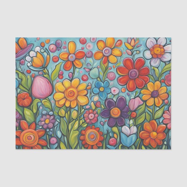 Colourful Whimsical Summer Flowers Tissue Paper (Front)
