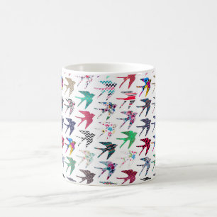 Colourful whimsical  swallow birds pattern coffee mug