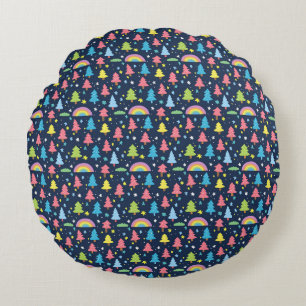 Colourful Whimsical Tree Round Pillow