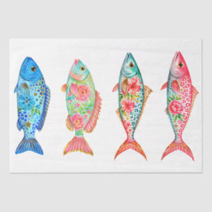 Colourful Whimsical Watercolor Floral Fish Tissue Paper