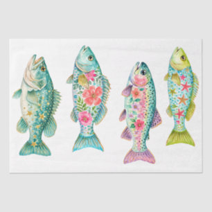 Colourful Whimsical Watercolor Floral Fish Tissue Paper