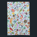 Colourful Whimsical Watercolor Fruits Veggies Blue Kitchen Towel<br><div class="desc">Enjoy this whimsical watercolor fruits and veggies pattern with this colourful towel. You can always add your own text. Let me know if you'd like something custom made. If you buy it, thank you! Be sure to share a pic on Instagram of it in action and tag me @shoshannahscribbles :)...</div>