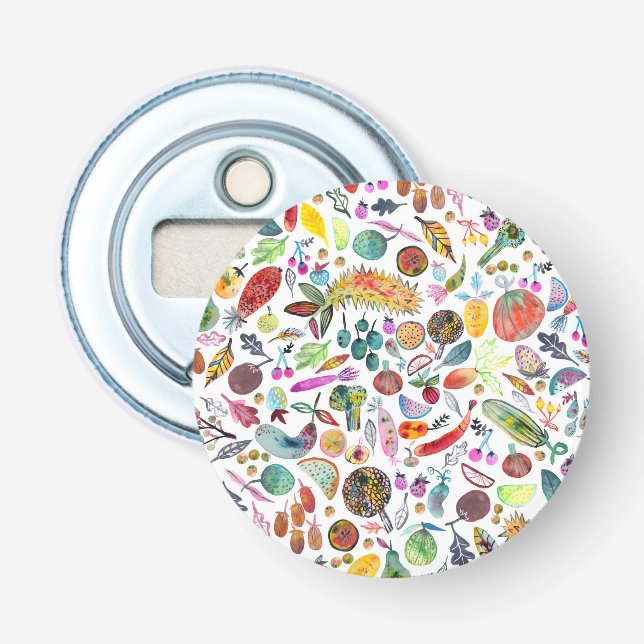 Colourful Whimsical Watercolor Fruits Veggies Bottle Opener (Front)