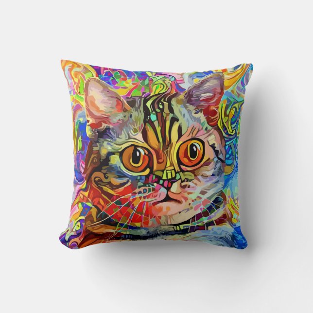 Colourful Whiskers Throw Pillow (Front)