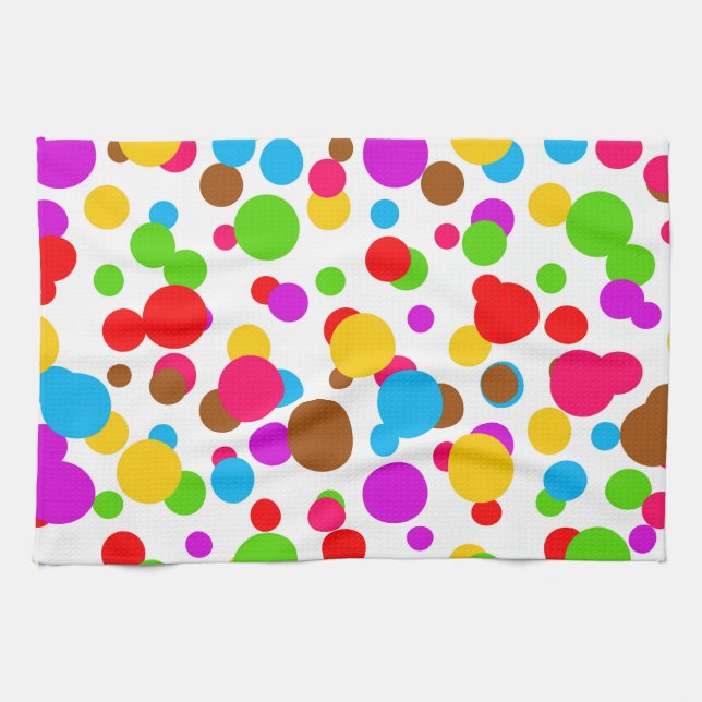 Colourful White Background Polka Dots Kitchen Towel (Horizontal)