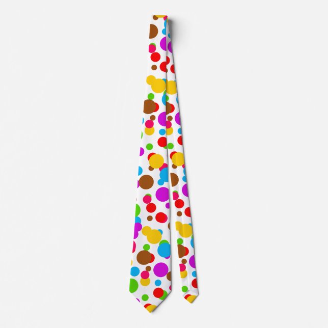 Colourful White Background Polka Dots Tie (Front)