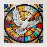 Colourful White Dove Stained Glass Bird Jigsaw Puzzle<br><div class="desc">white dove stained glass, colourful bird in flight, multicolored stain glass art, multicolor holy ghost spirit, sacrament of confirmation, religious catholic christian symbol, peaceful peace sign, christianity church window circle, pentecost, sacred biblical bible iconography</div>