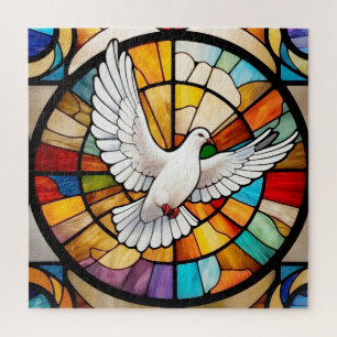 Colourful White Dove Stained Glass Bird Jigsaw Puzzle