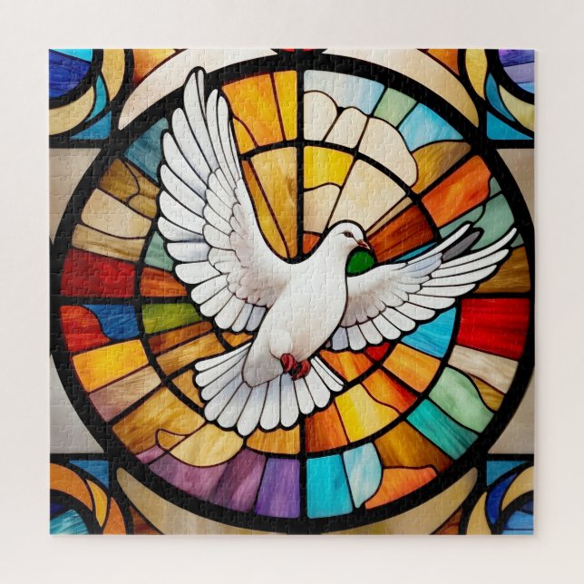 Colourful White Dove Stained Glass Bird Jigsaw Puzzle (Vertical)