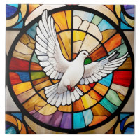 Colourful White Dove Stained Glass Bird