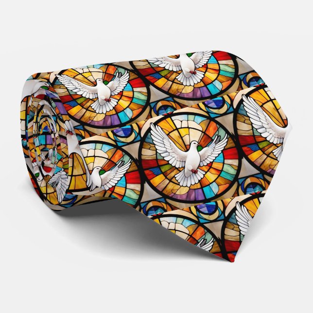 Colourful White Dove Stained Glass Tie (Rolled)