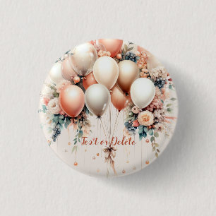 Colourful White Peach Floral Balloons Elegant Part 1 Inch Round Button