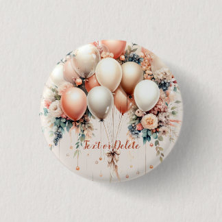 Colourful White Peach Floral Balloons Elegant Part 1 Inch Round Button