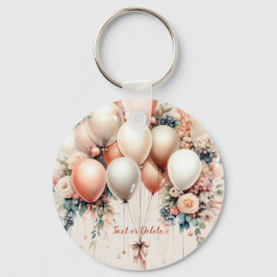 Colourful White Peach Floral Balloons Elegant Part Keychain