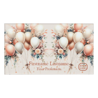 Colourful White Peach Floral Balloons Elegant Part Name Tag