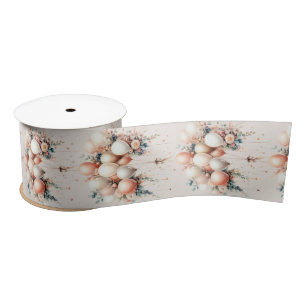 Colourful White Peach Floral Balloons Elegant Part Satin Ribbon