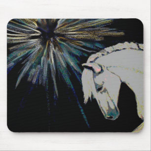 Colourful White Stallion Horse Burst Mousepad