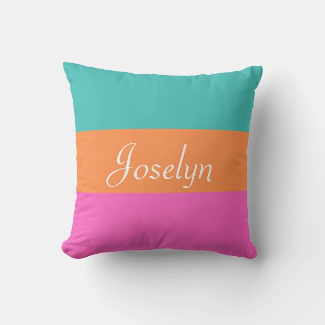 Colourful Wide Stripes with Name Simple Minimalist Throw Pillow (Front)