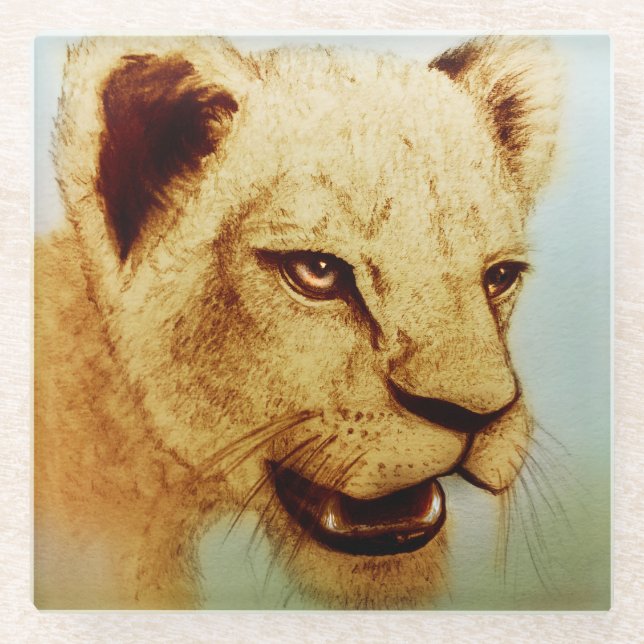 Colourful Wild Animal - Lion, Fine Glass Coaster (Front)