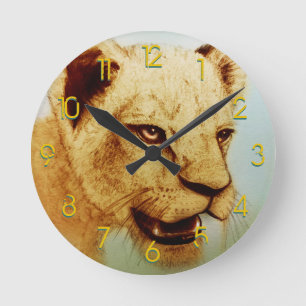 Colourful Wild Animal - Lion, Round Clock