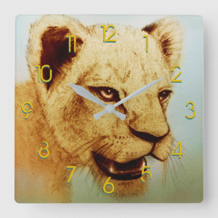 Colourful Wild Animal - Lion, Square Clock