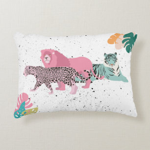 Colourful Wild Animals & Tropical Leaves Accent Pillow