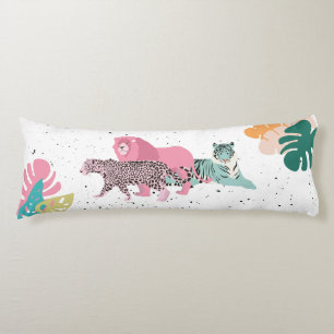 Colourful Wild Animals & Tropical Leaves Body Pillow
