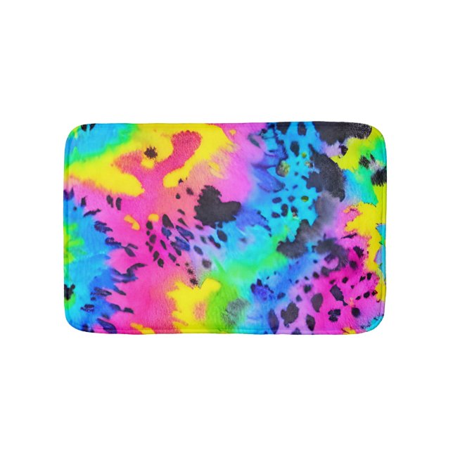 Colourful Wild Cheetah Tye Dye Pattern  Bath Mat (Front)