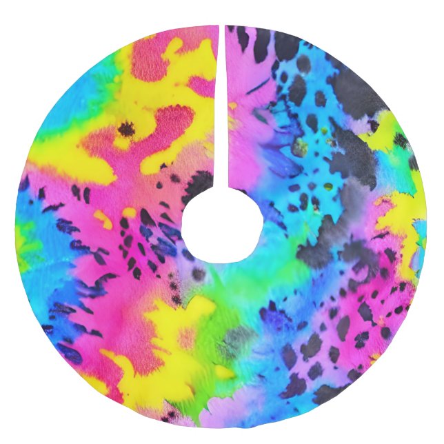 Colourful Wild Cheetah Tye Dye Pattern  Brushed Polyester Tree Skirt (Front)