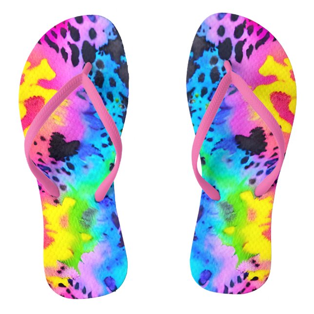 Colourful Wild Cheetah Tye Dye Pattern  Flip Flops (Footbed)