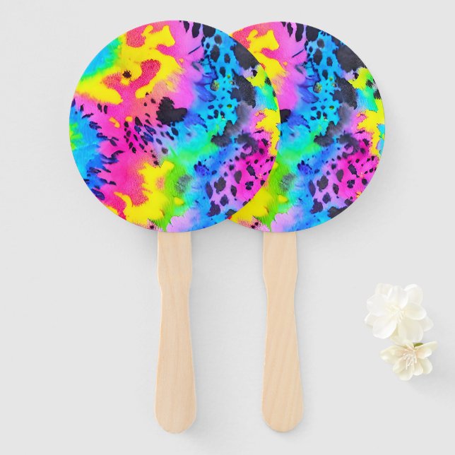Colourful Wild Cheetah Tye Dye Pattern  Hand Fan (Front and Back)