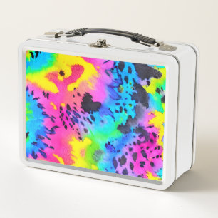 Colourful Wild Cheetah Tye Dye Pattern Metal Lunch Box