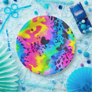 Colourful Wild Cheetah Tye Dye Pattern  Paper Plate