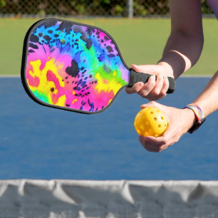 Colourful Wild Cheetah Tye Dye Pattern Pickleball Paddle