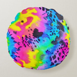 Colourful Wild Cheetah Tye Dye Pattern  Round Pillow