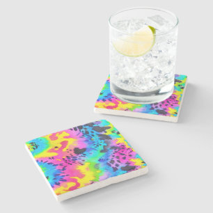 Colourful Wild Cheetah Tye Dye Pattern  Stone Coaster