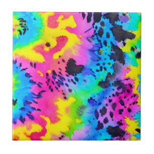 Colourful Wild Cheetah Tye Dye Pattern Tile