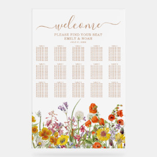 Colourful Wild Flower Country Wedding Seating Char Acrylic Sign