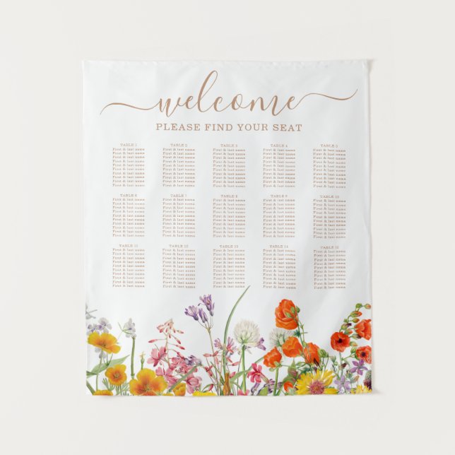 Colourful Wild Flower Country Wedding Seating Char Tapestry (Front)
