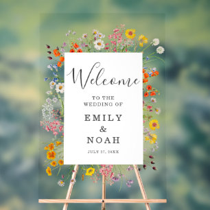 Colourful Wild Flower Country Wedding Welcome Acrylic Sign