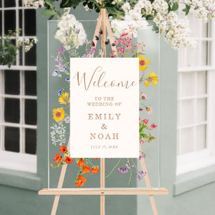 Colourful Wild Flower Country Wedding Welcome Acrylic Sign
