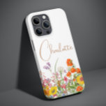 Colourful Wild Flowers Country Botanical Name Case-Mate iPhone 14 Case<br><div class="desc">Colourful Wild Flowers Country Botanical Personalized Name iPhone Smartphone Phone Case features pretty country flowers in orange, yellow, purple and pink on a white background with your custom name in modern calligraphy script typography. Perfect gift for Christmas, birthday, Mother's Day, teacher appreciation and more. Designed for you by Evco Studio...</div>