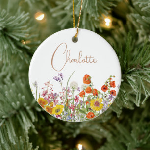 Colourful Wild Flowers Country Botanical Name Ceramic Ornament