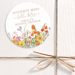 Colourful Wild Flowers Country Floral Goodbye Miss Classic Round Sticker<br><div class="desc">Colourful Wild Flowers Country Wedding Goodbye Miss Bridal Shower Gift Favour Stickers Labels features pretty country flowers in orange, yellow, purple and pink on a white background with your custom information. Perfect for your special Hen's Party, Bachelorette Party, Bridal Shower, Pamper Party, Bachelorette Weekend and wedding celebration with modern botanical...</div>