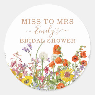 Colourful Wild Flowers Country Floral Miss To Mrs Classic Round Sticker