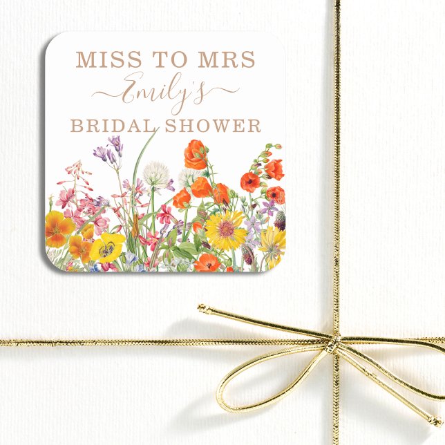 Colourful Wild Flowers Country Floral Miss To Mrs Square Sticker (Creator Uploaded)