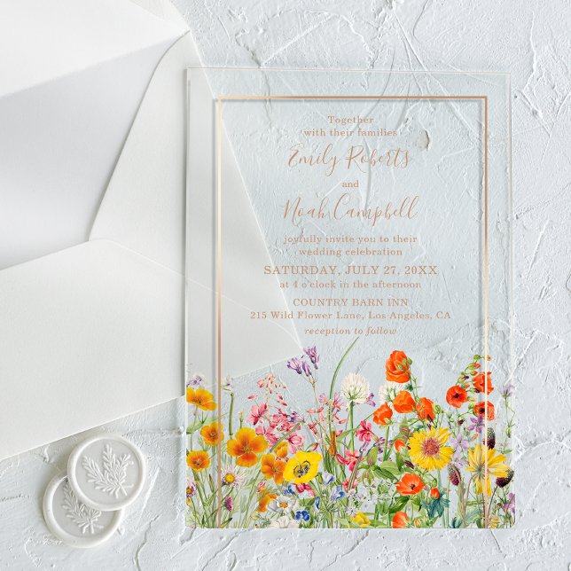 Colourful Wild Flowers Country Wedding Acrylic Invitations (Creator Uploaded)