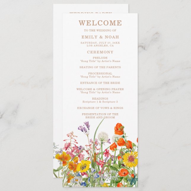 Colourful Wild Flowers Country Wedding  Program (Front/Back)