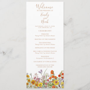 Colourful Wild Flowers Country Wedding Program